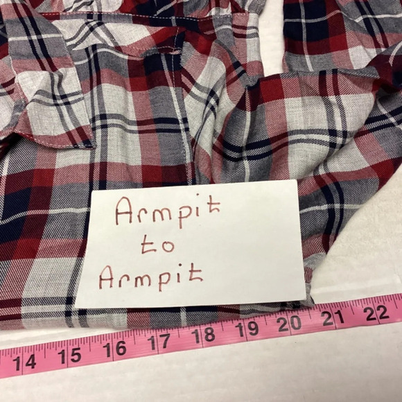 Como vintage blouse womens SZ M plaid button down grunge ruffle country … - Picture 7 of 9